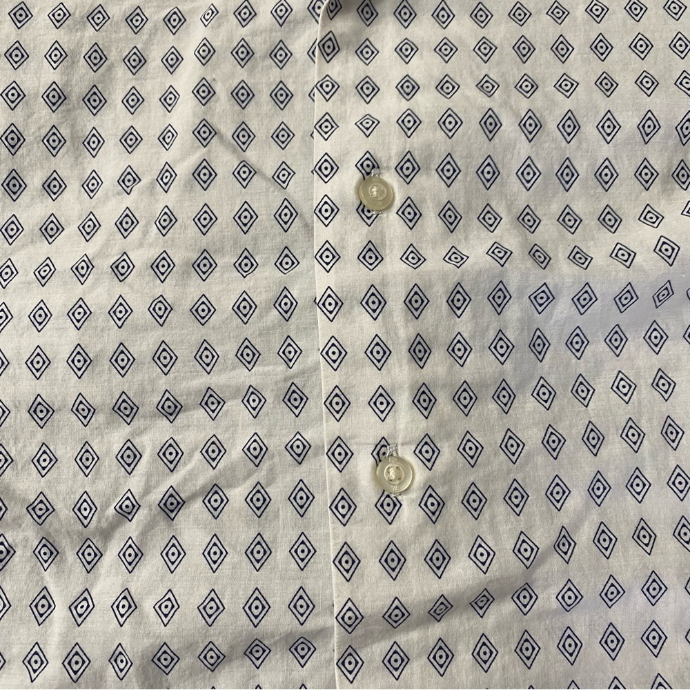 Banana Republic White and Blue Geometric Patterned 100% Cotton Button Down Shirt - Picture 3 of 11